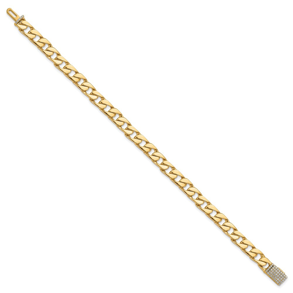 14K 6.5mm Hand-polished Fancy Link Diamond Clasp Bracelet
