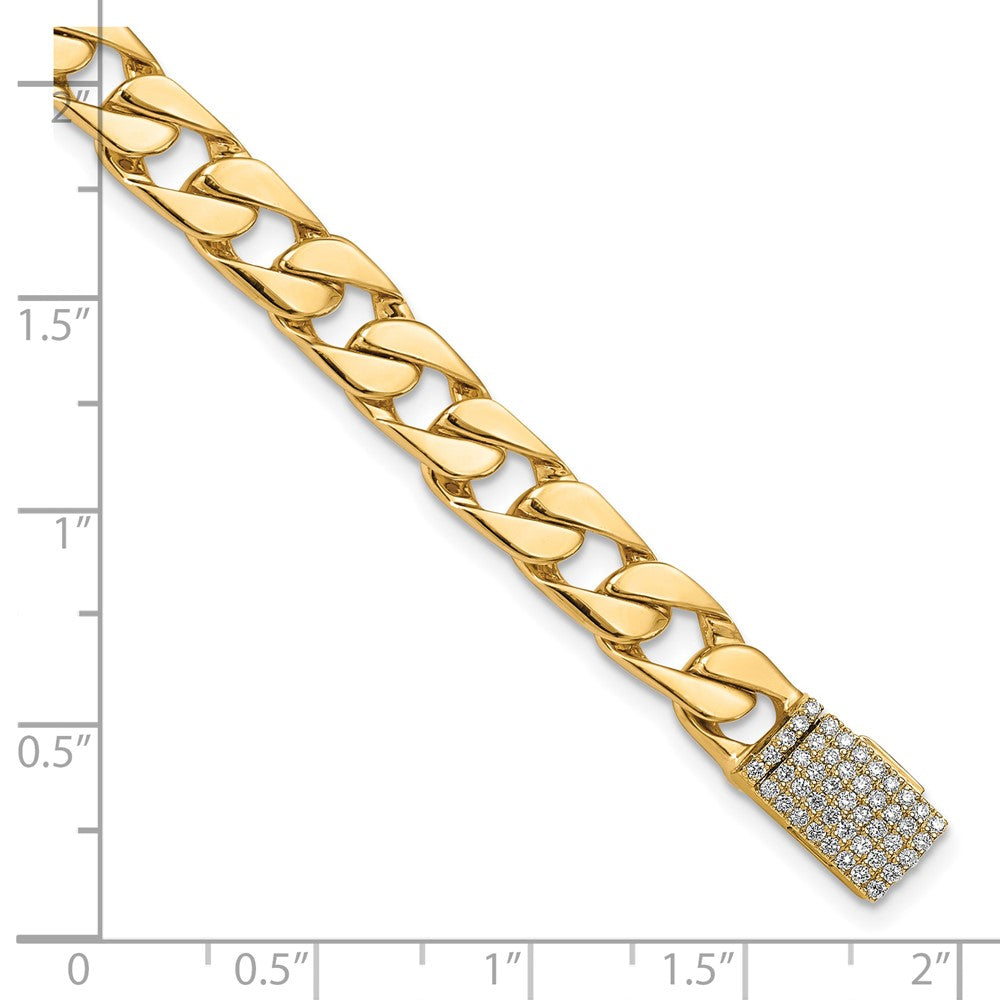 14K 6.5mm Hand-polished Fancy Link Diamond Clasp Bracelet