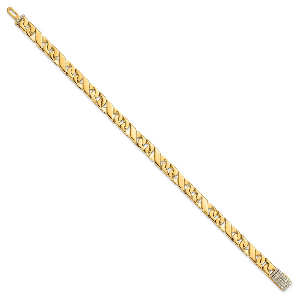 14K 6.7mm Hand-polished Fancy Link Diamond Clasp Bracelet