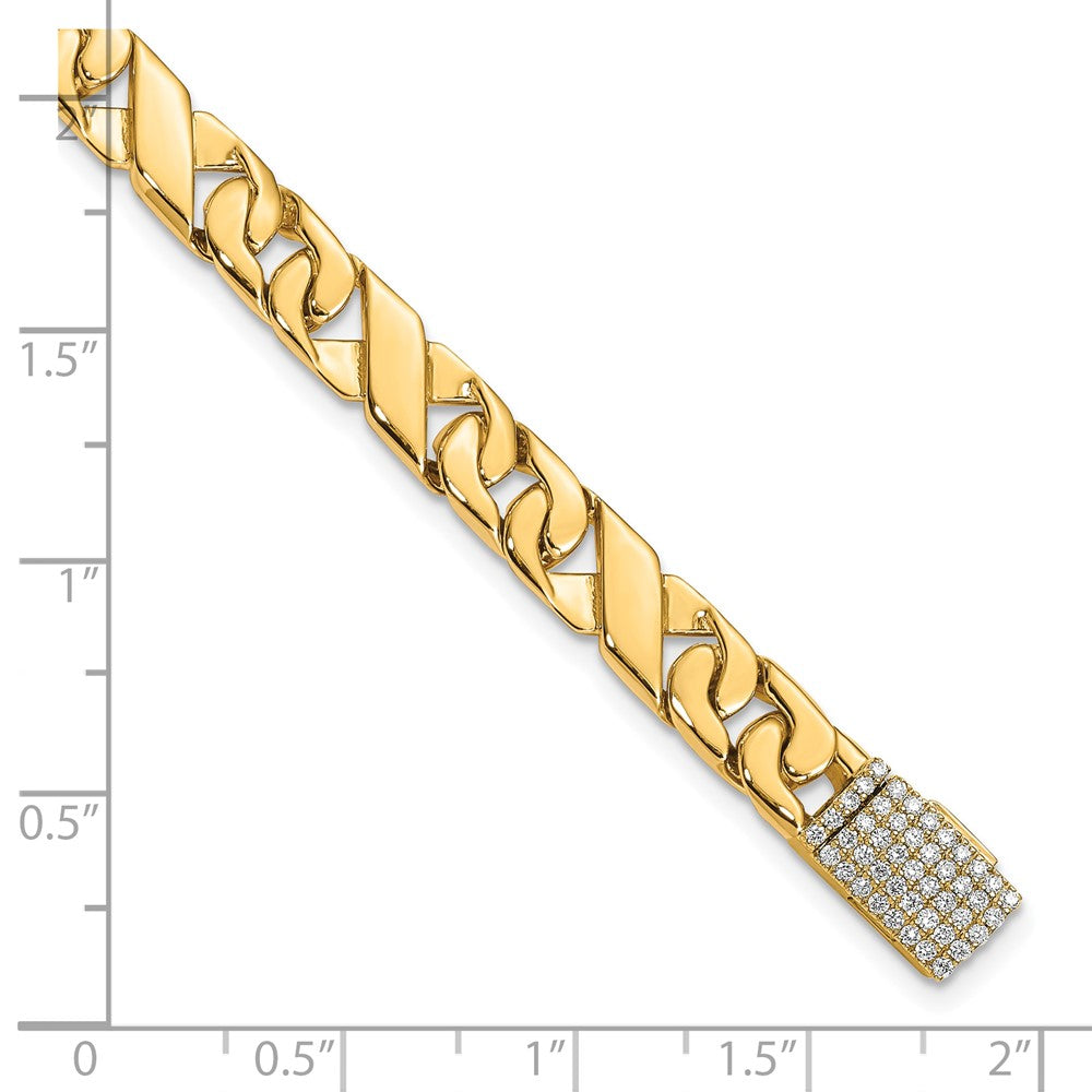 14K 6.7mm Hand-polished Fancy Link Diamond Clasp Bracelet