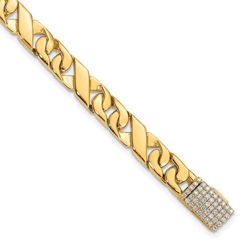 14K 6.7mm Hand-polished Fancy Link Diamond Clasp Bracelet