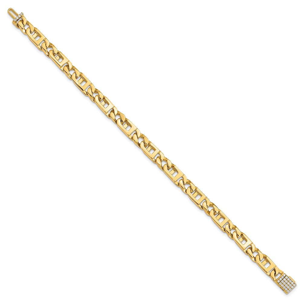 14k 5.9mm Hand-Polished Fancy Link Diamond Clasp Bracelet