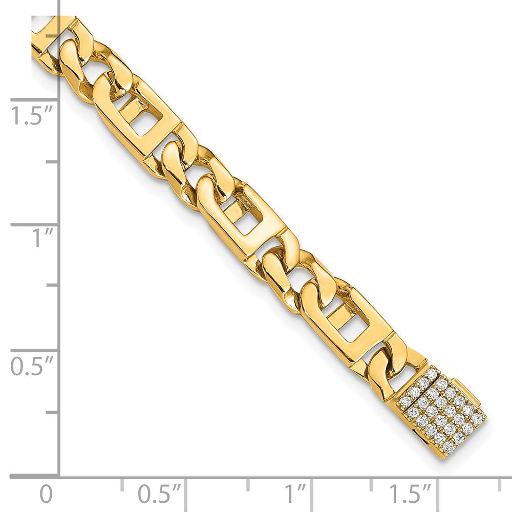 14k 5.9mm Hand-Polished Fancy Link Diamond Clasp Bracelet