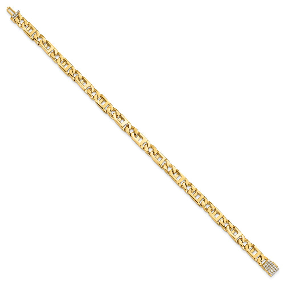 14k 5.9mm Hand-Polished Fancy Link Diamond Clasp Bracelet