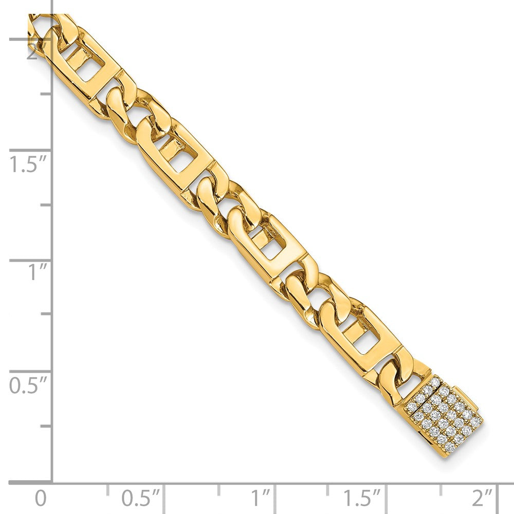 14k 5.9mm Hand-Polished Fancy Link Diamond Clasp Bracelet