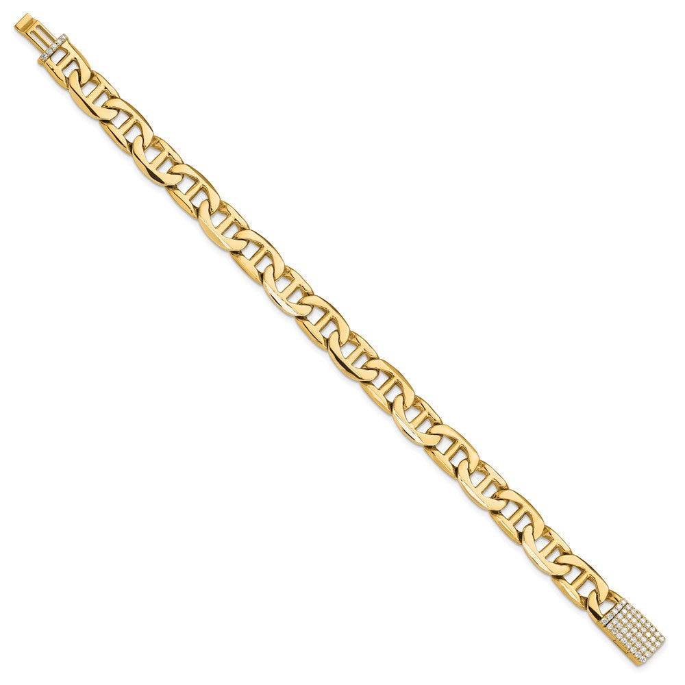 14KY 8mm Hand-polished Anchor Link Diamond Clasp Bracelet