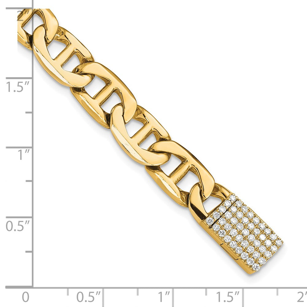 14KY 8mm Hand-polished Anchor Link Diamond Clasp Bracelet