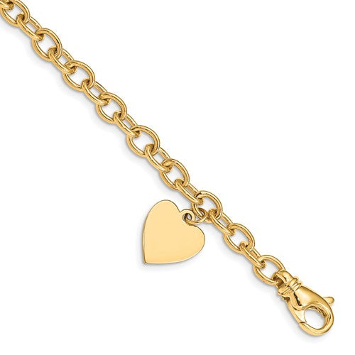14k Link W/ Heart Charm Bracelet