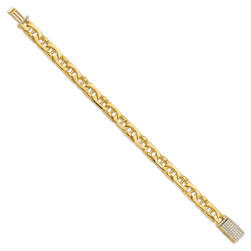 14K 8.5mm Hand-polished Fancy Link Diamond Clasp Bracelet