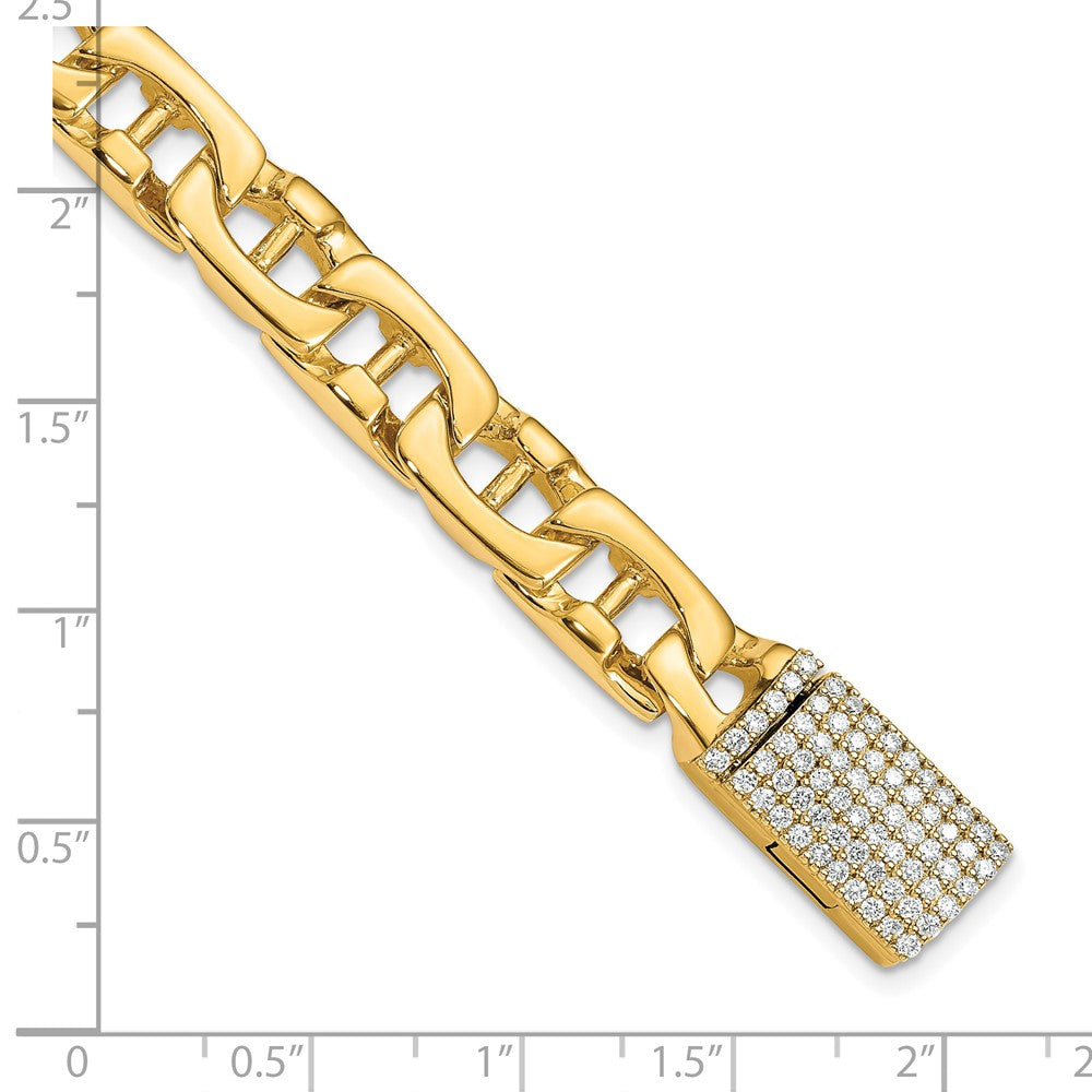 14K 8.5mm Hand-polished Fancy Link Diamond Clasp Bracelet
