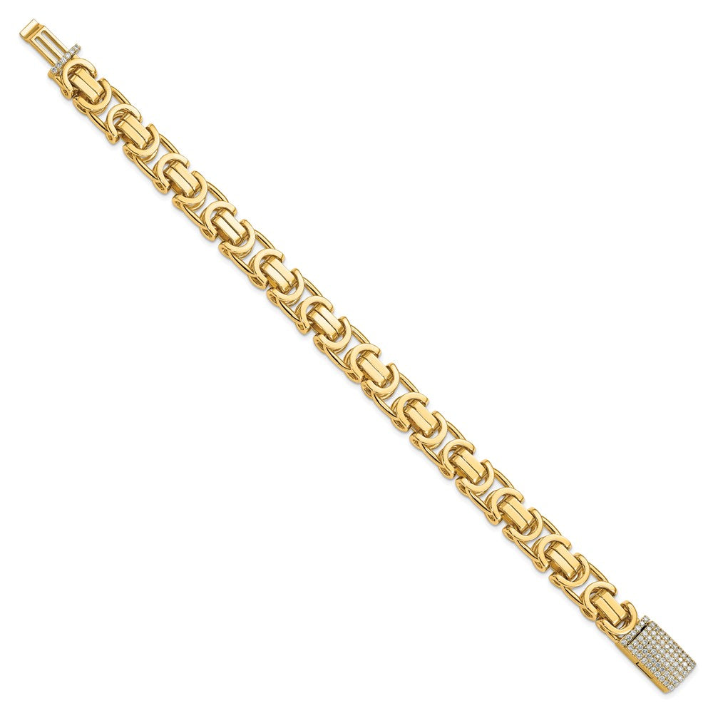 14k 10.1mm Hand-polished Fancy Link Diamond Clasp Bracelet