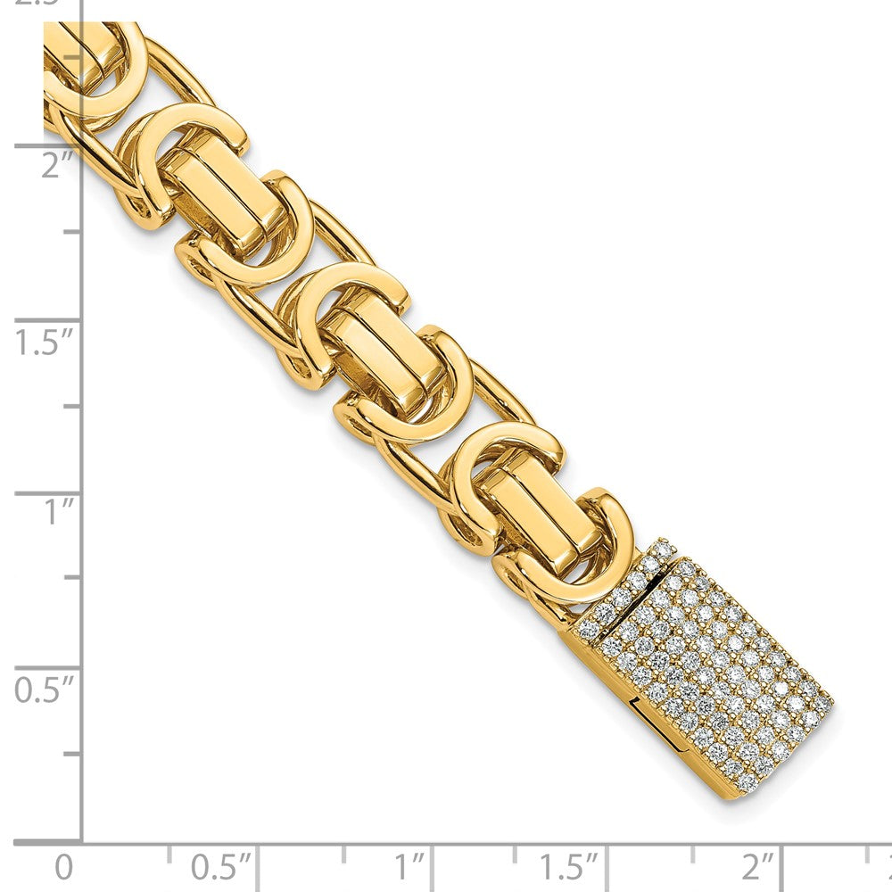 14k 10.1mm Hand-polished Fancy Link Diamond Clasp Bracelet