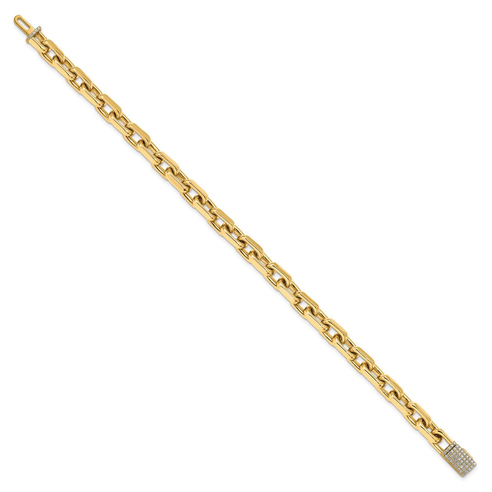 14k 7mm Hand-polished Fancy Link Diamond Clasp Bracelet