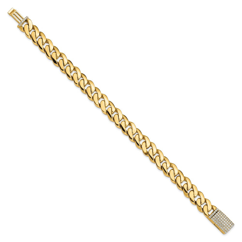 14k 10.75mm Hand Polished Fancy Link Diamond Clasp Bracelet