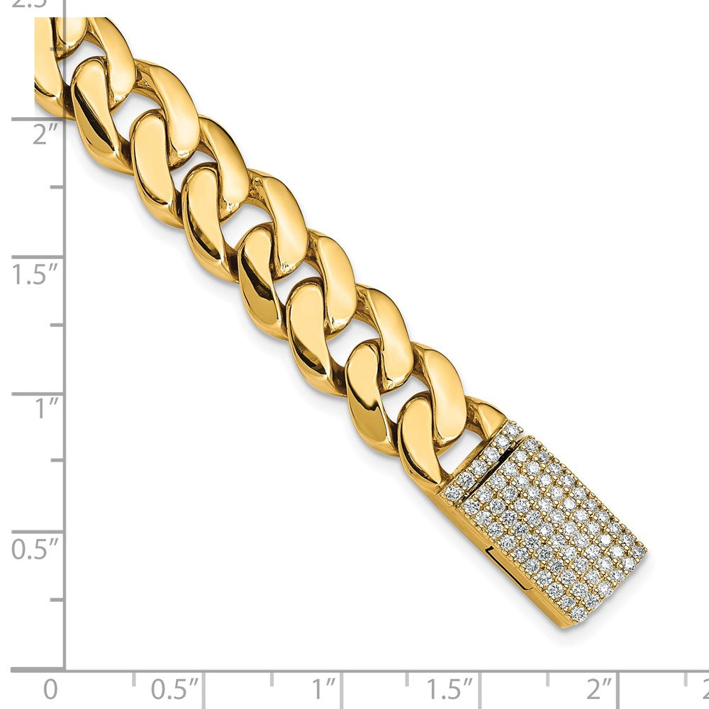 14k 10.75mm Hand Polished Fancy Link Diamond Clasp Bracelet