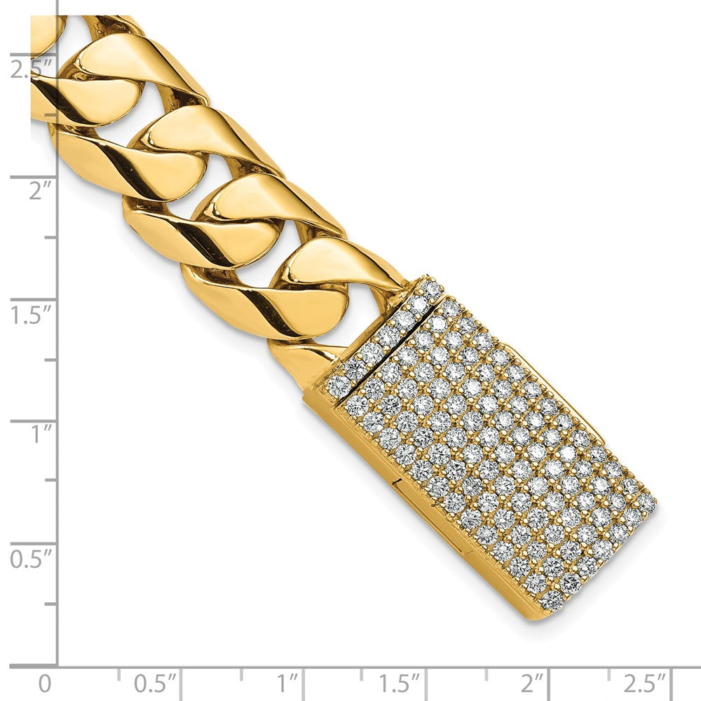14k 15.4mm Hand-polished Rounded Curb Link Diamond Clasp Bracelet