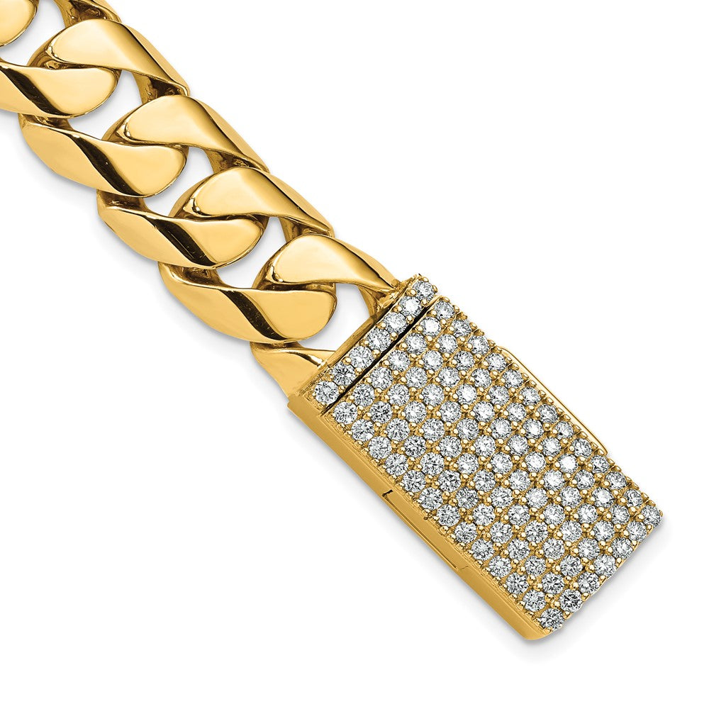 14k 15.4mm Hand-polished Rounded Curb Link Diamond Clasp Bracelet