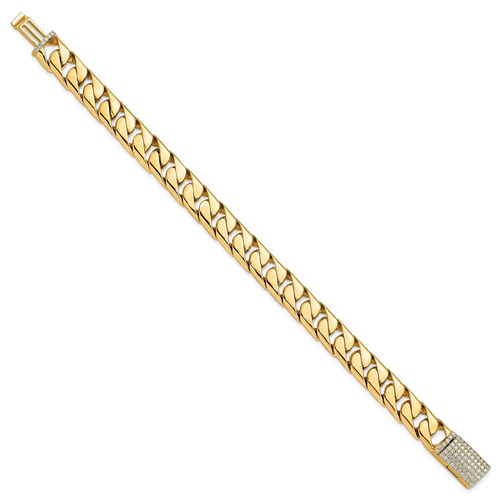14k 10.20mm Hand-polished Half Round Curb Link Diamond Clasp Bracelet