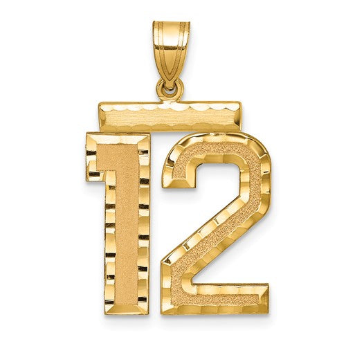 14k Large Brushed Diamond-cut Number 12 Charm