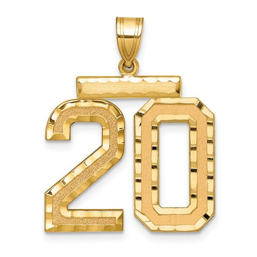 10k Large Brushed Diamond-cut Number 20 Charm
