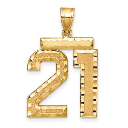 14k Large Brushed Diamond-cut Number 21 Charm