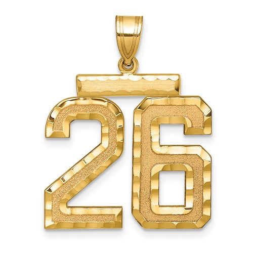 14k Large Brushed Diamond-cut Number 26 Charm