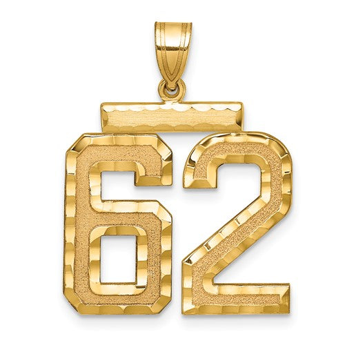 14k Large Brushed  Diamond-cut Number 62 Charm