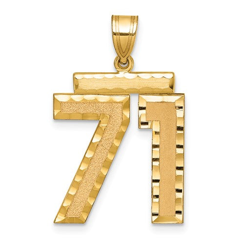 14k Large Brushed Diamond-cut Number 71 Charm
