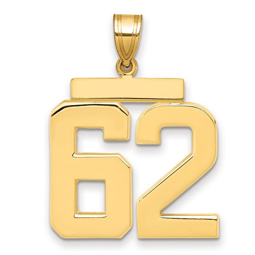14k Large Polished Number 62 Charm