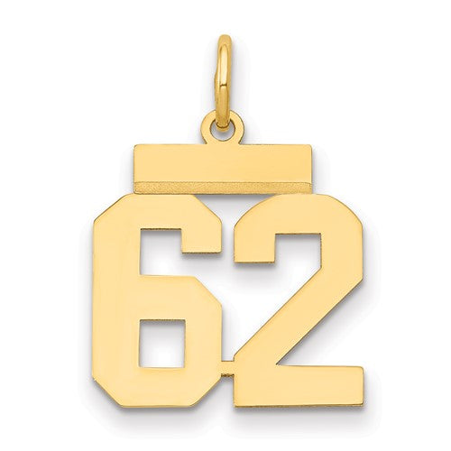 14k Small Polished Number 62 Charm