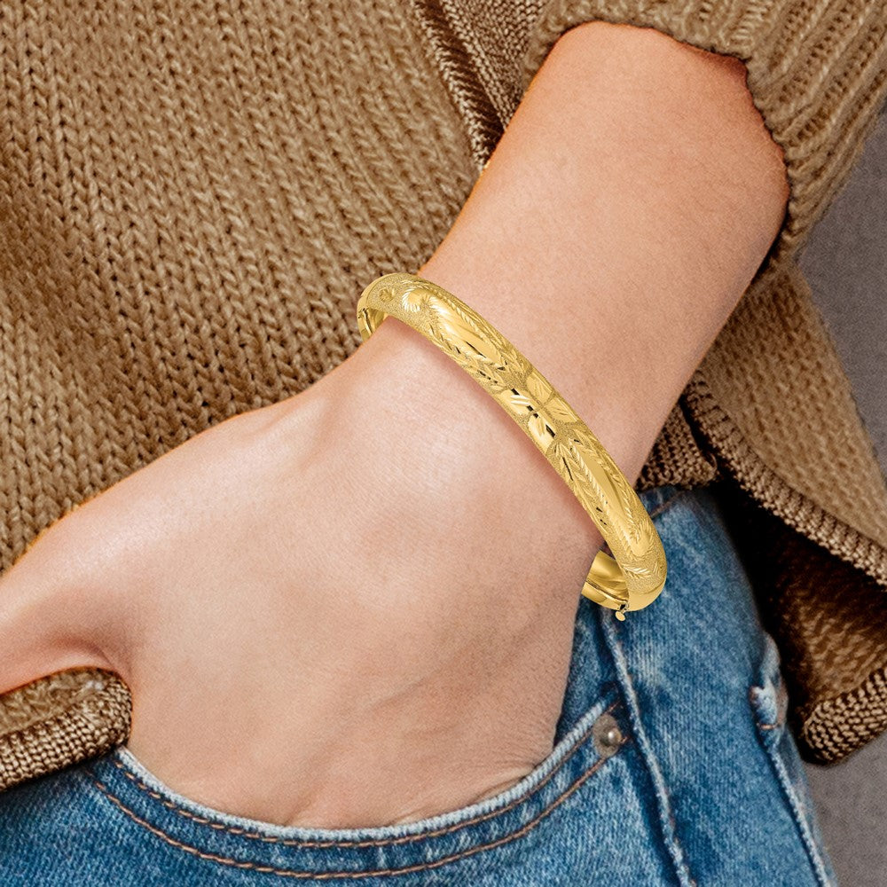 14k 5/16 Oversized Laser Cut Hinged Bangle Bracelet