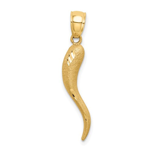 14k Solid Diamond-cut Italian Horn Charm