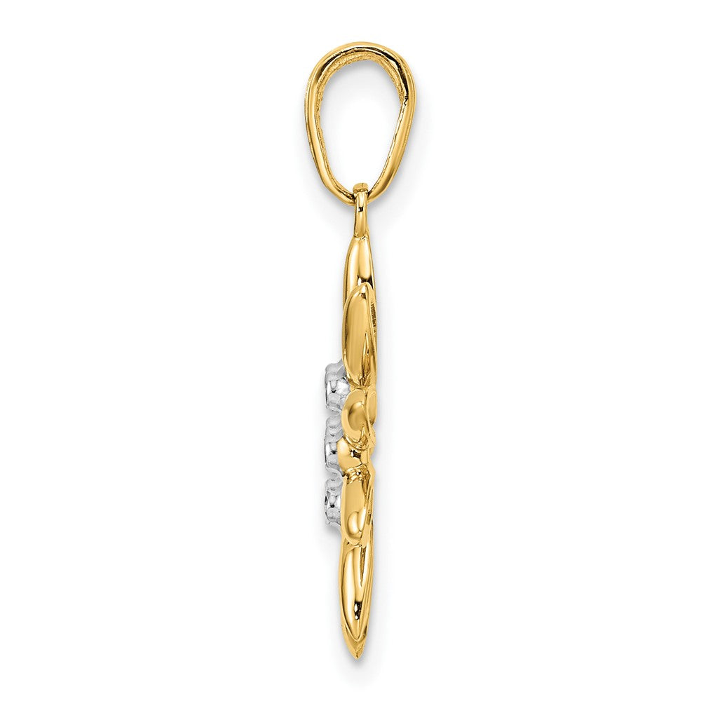 14K and White Rhodium Diamond-cut Flower Pendant