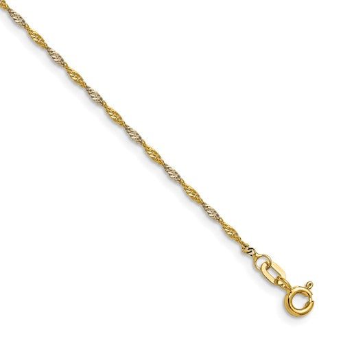 14k Yellow Gold with Rhodium 1.4mm Singapore Lobster Clasp Chain