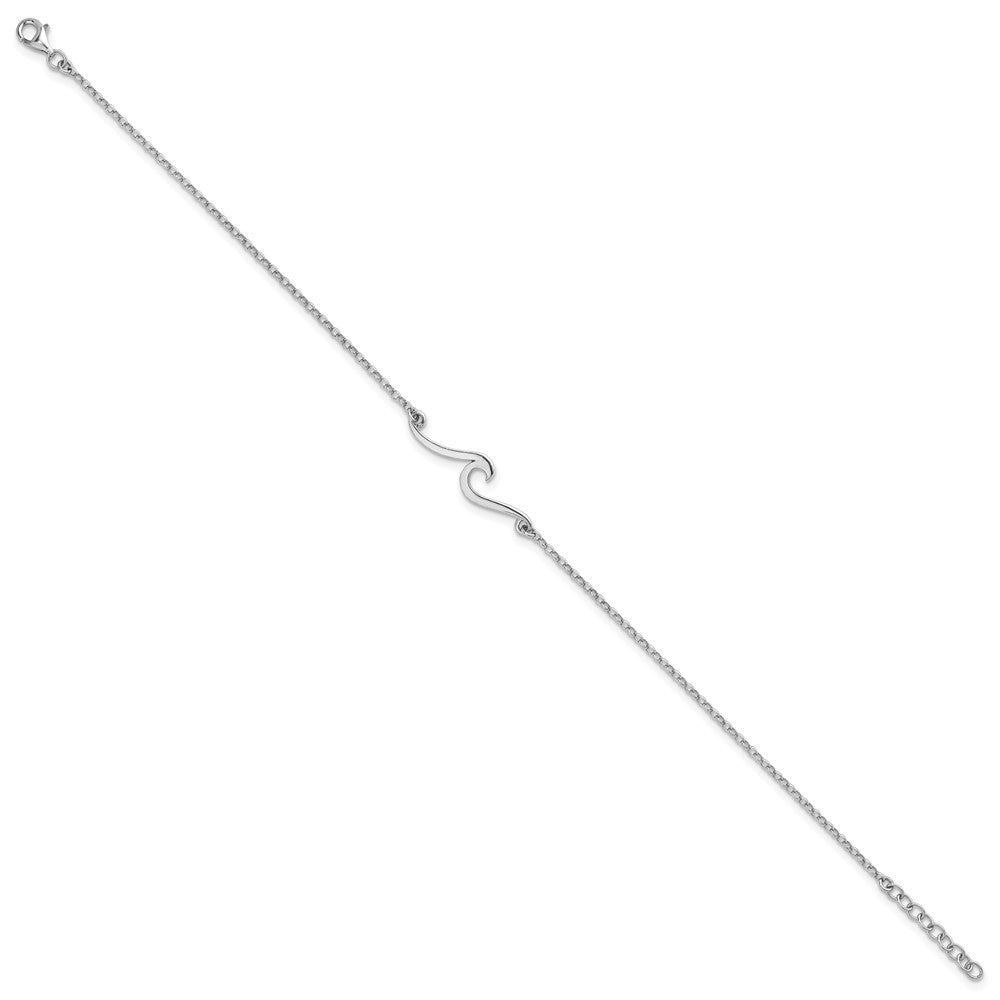 Sterling Silver Rhodium-plated Polished Wave 9 +1in Anklet