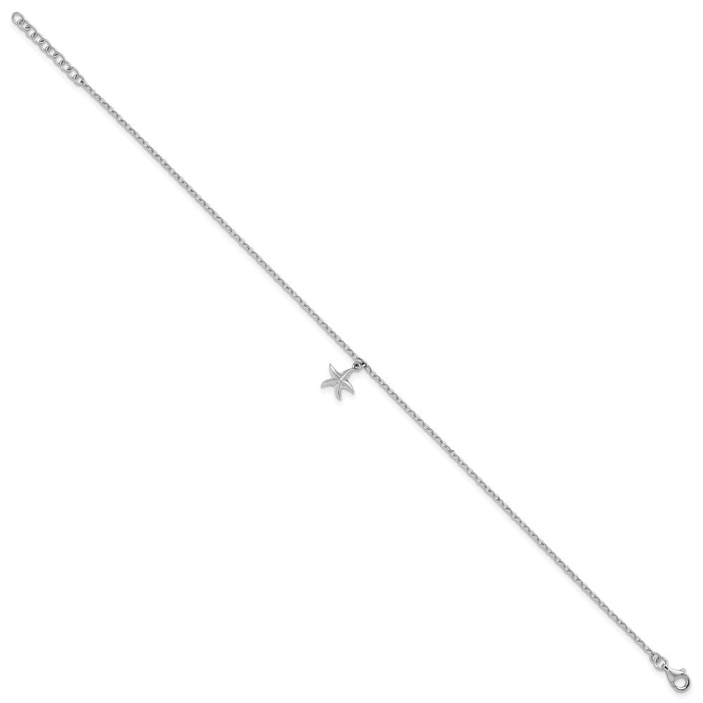 Sterling Silver Rhodium-Plated Dangle Starfish 9 +1in Anklet