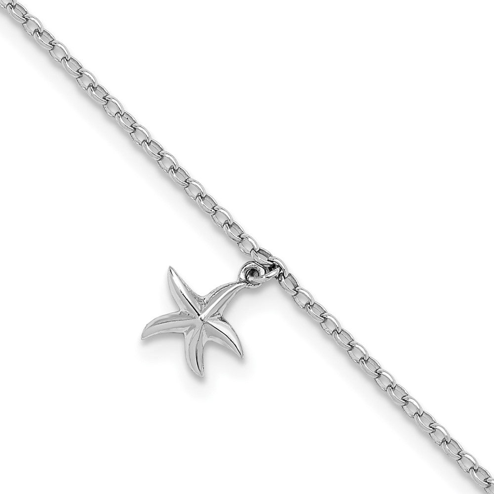 Sterling Silver Rhodium-Plated Dangle Starfish 9 +1in Anklet