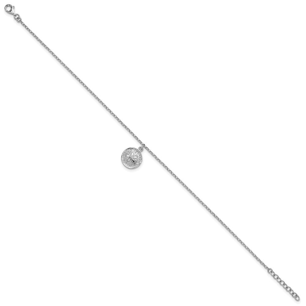 Sterling Silver Rhodium-Plated Textured Sand Dollar 9 +1in Anklet