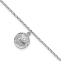 Sterling Silver Rhodium-Plated Textured Sand Dollar 9 +1in Anklet