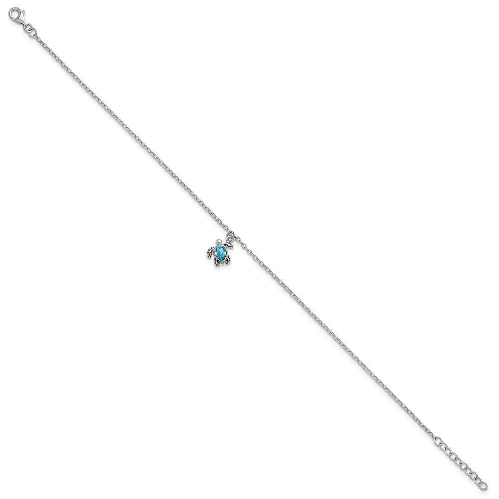 Sterling Silver Rhodium-Plated Preciosa Crystal Turtle 9 +1in Anklet