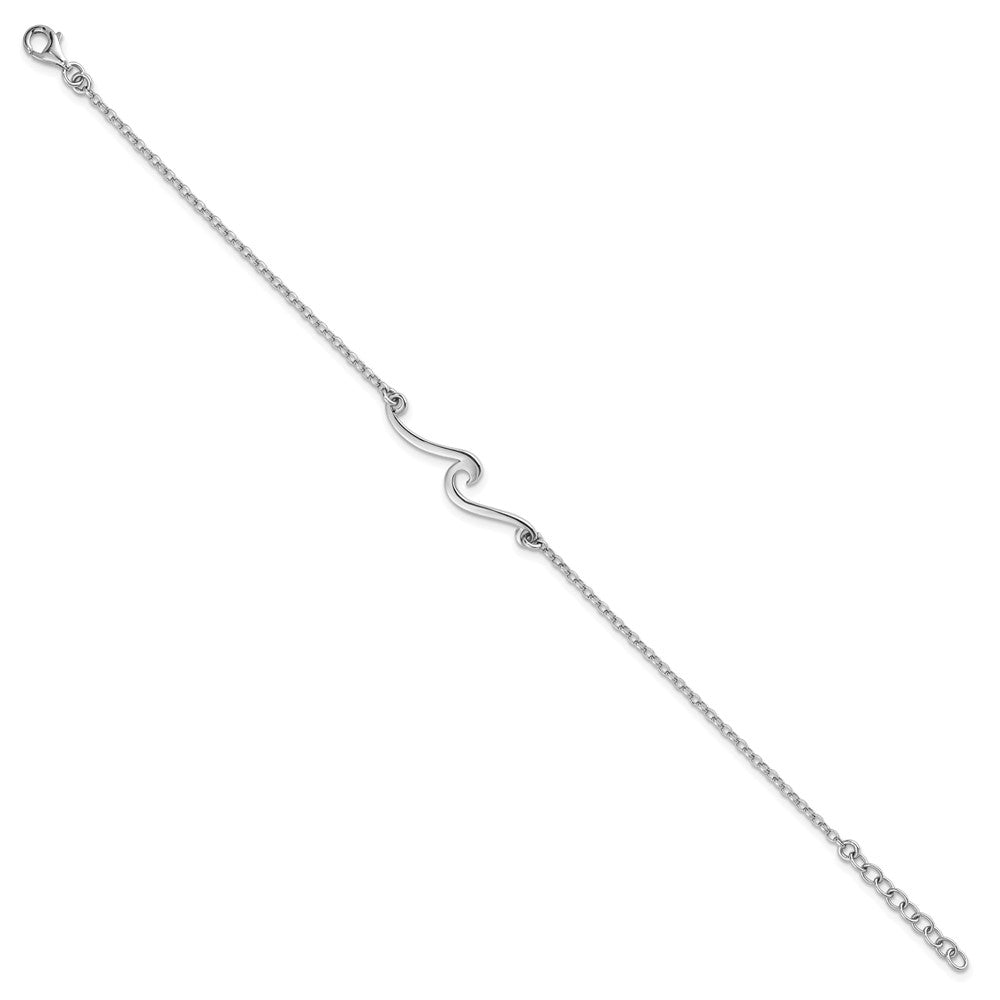 Sterling Silver Rhodium-plated Polished Wave 7 +1in Bracelet