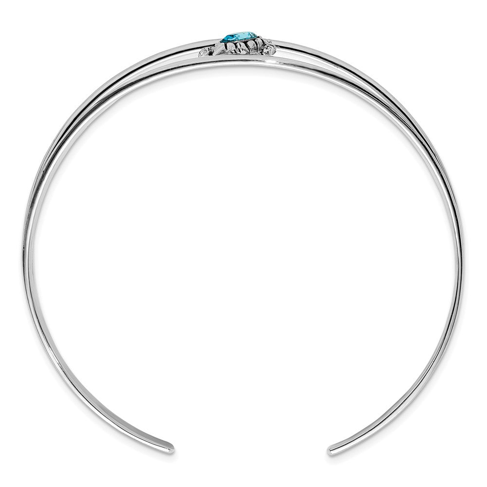 Sterling Silver Rhodium-plated Blue Crystal Turtle Bangle