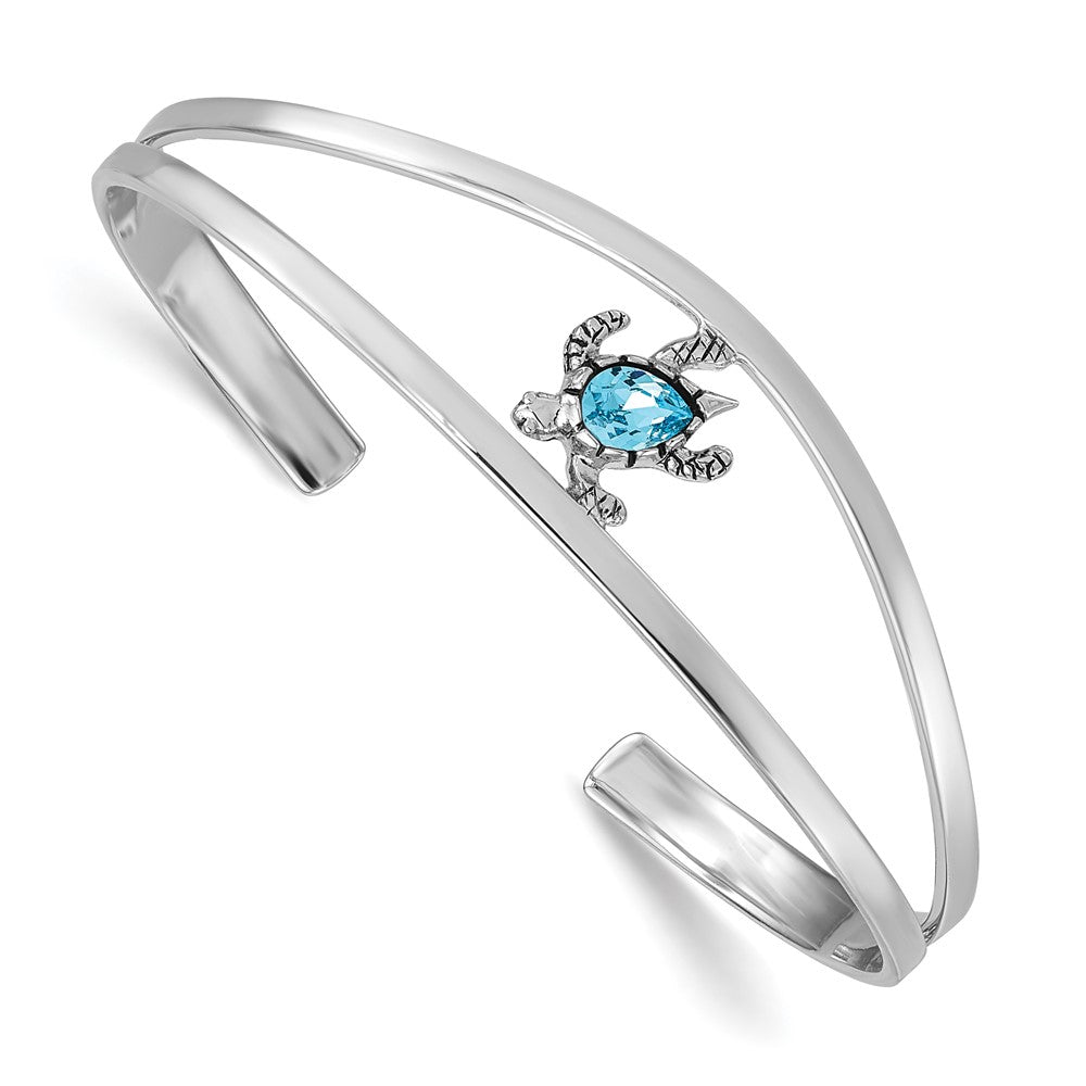 Sterling Silver Rhodium-plated Blue Crystal Turtle Bangle