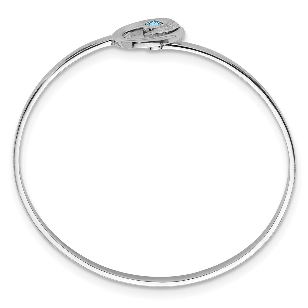 Sterling Silver Rhodium-Plated Crystal Wave Closed Latch Bangle