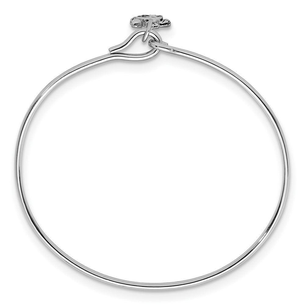 Sterling Silver Rh-plated Thin Dangle Crystal Turtle Hook Bangle