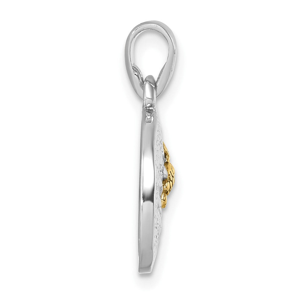 Sterling Silver Rhodium-plated Gold-tone Turtle Crawling In The Sand Pendan
