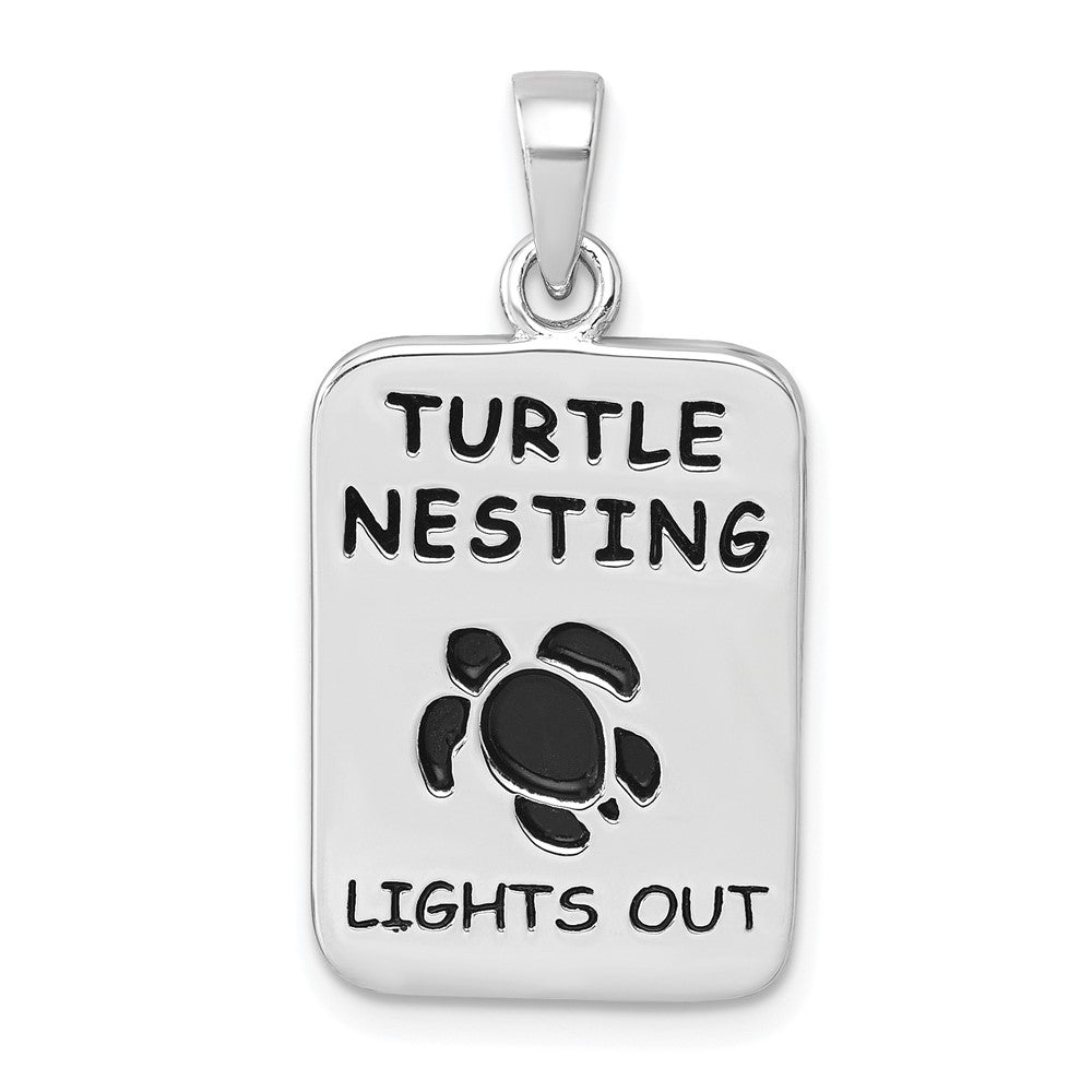 Sterling Silver Rhodium-Plated Turtle Nesting Lights Out Sign Pendant