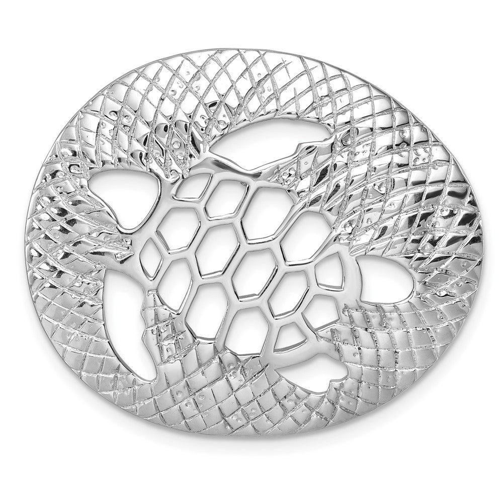 Sterling Silver Rh-Plated Polished & Textured Cutout Turtle Chain Slide