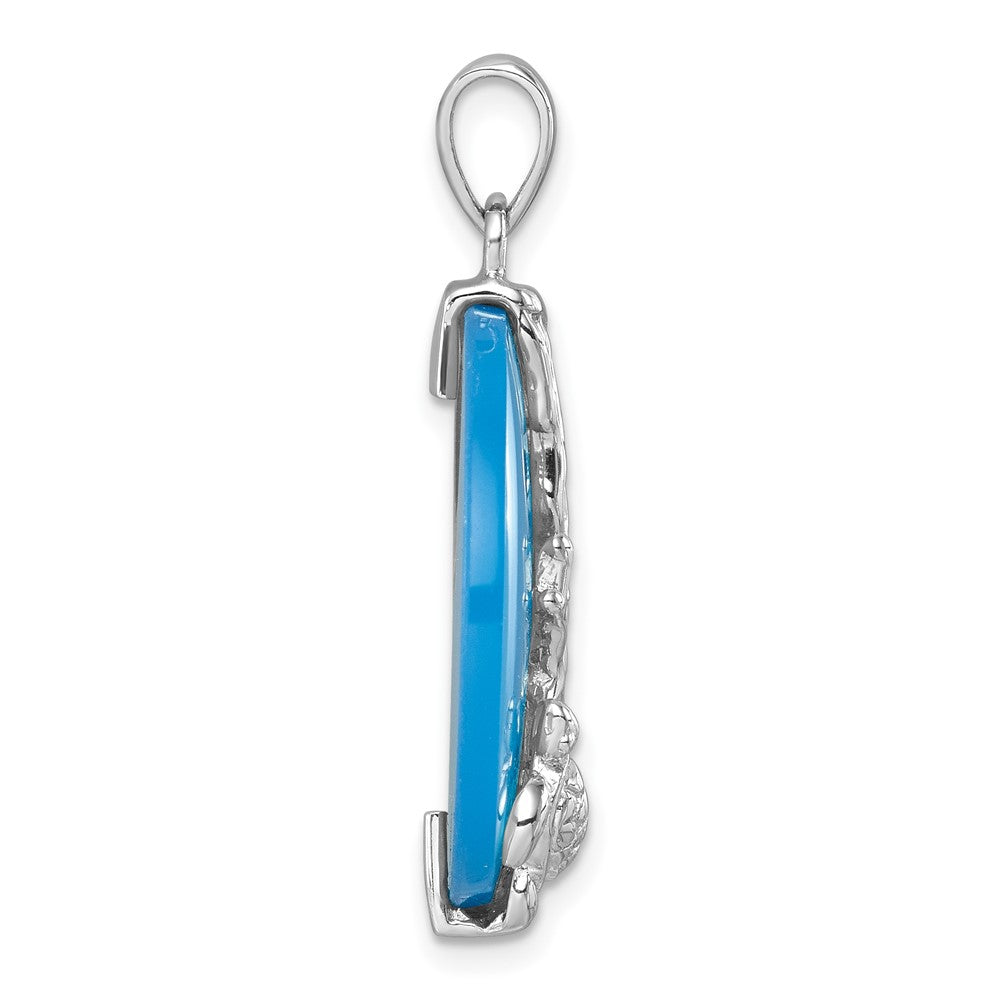 Sterling Silver Rhodium-Plated Blue Agate Turtle & Reef Round Pendant