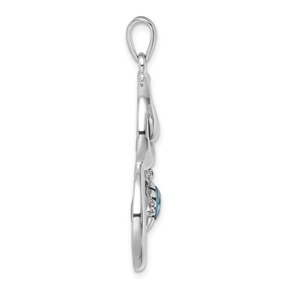 Sterling Silver Rhodium-Plated Crystal Turtle Heart with Wave Pendant